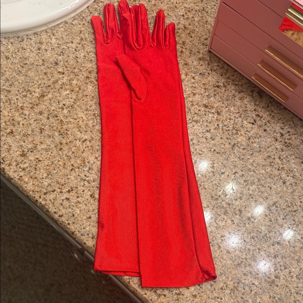 Elegant Red Long Costume Gloves